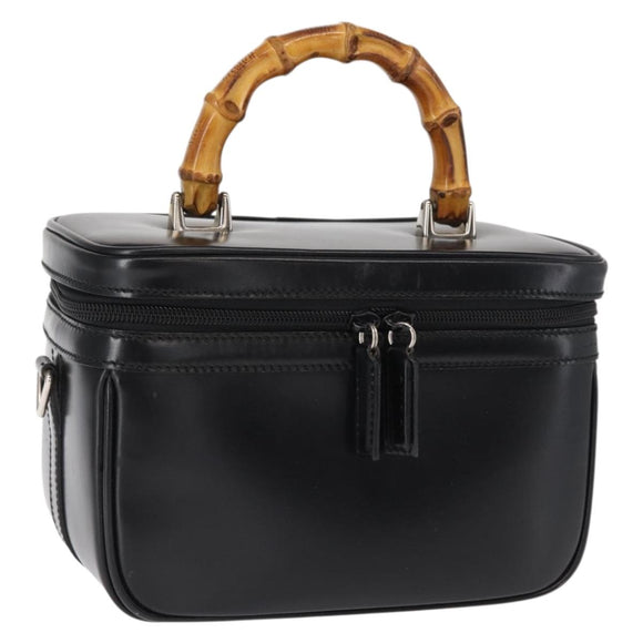 GUCCI Vanity Bamboo Hand Bag Nylon Black Silver 013 2122 2490 Auth 154411