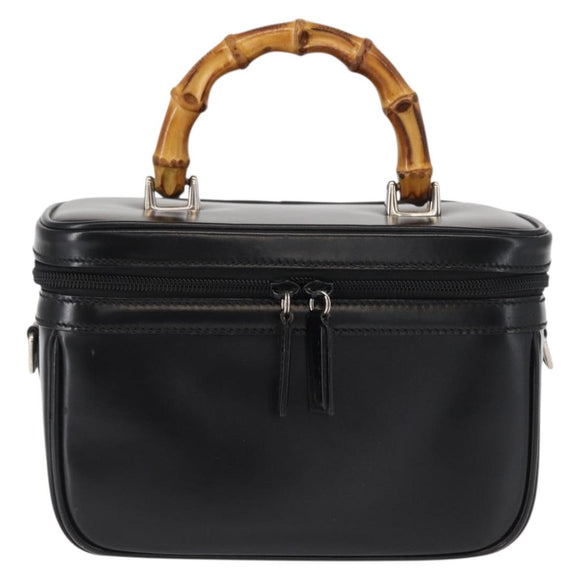 GUCCI Vanity Bamboo Hand Bag Nylon Black Silver 013 2122 2490 Auth 154411