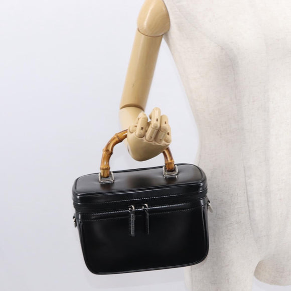 GUCCI Vanity Bamboo Hand Bag Nylon Black Silver 013 2122 2490 Auth 154411