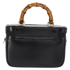 GUCCI Vanity Bamboo Hand Bag Nylon Black Silver 013 2122 2490 Auth 154411 - 0