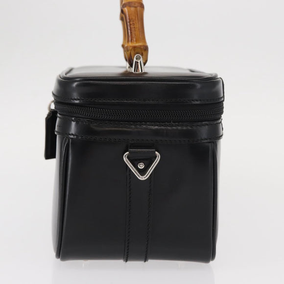 GUCCI Vanity Bamboo Hand Bag Nylon Black Silver 013 2122 2490 Auth 154411