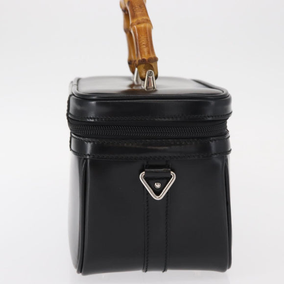 GUCCI Vanity Bamboo Hand Bag Nylon Black Silver 013 2122 2490 Auth 154411