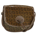 FENDI Zucchino Canvas Shoulder Bag Enamel Beige Brown Auth 154412-1