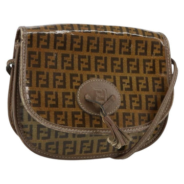 FENDI Zucchino Canvas Shoulder Bag Enamel Beige Brown Auth 154412