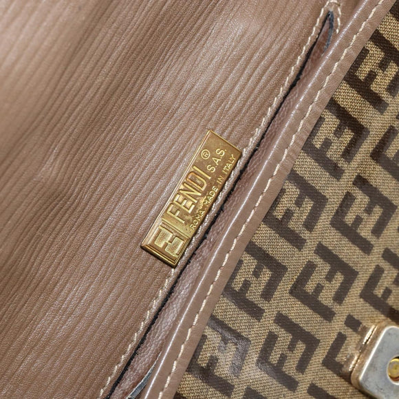 FENDI Zucchino Canvas Shoulder Bag Enamel Beige Brown Auth 154412