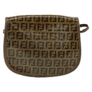FENDI Zucchino Canvas Shoulder Bag Enamel Beige Brown Auth 154412-3