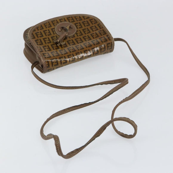 FENDI Zucchino Canvas Shoulder Bag Enamel Beige Brown Auth 154412