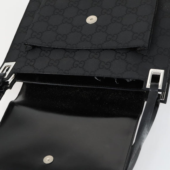 GUCCI GG Canvas Shoulder Bag Nylon Black Silver 001 3132 Auth 154414