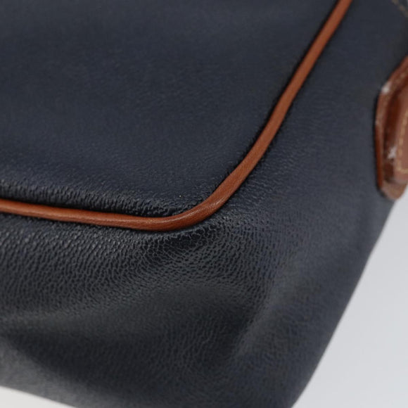 Burberrys Shoulder Bag Leather PVC Navy Gold Auth 154415