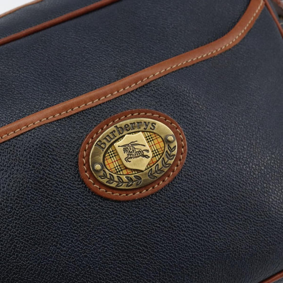 Burberrys Shoulder Bag Leather PVC Navy Gold Auth 154415