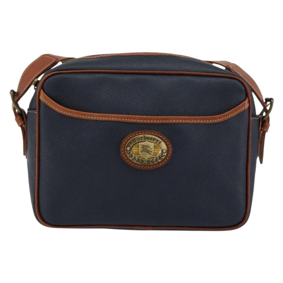 Burberrys Shoulder Bag Leather PVC Navy Gold Auth 154415