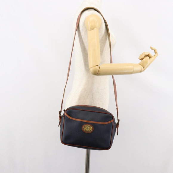 Burberrys Shoulder Bag Leather PVC Navy Gold Auth 154415