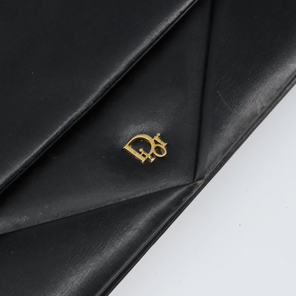 Christian Dior Shoulder Bag Leather Black gold Auth 154416