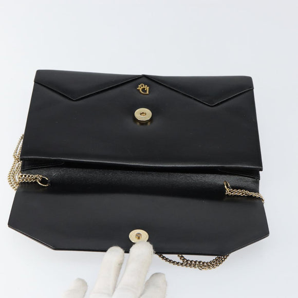 Christian Dior Shoulder Bag Leather Black gold Auth 154416