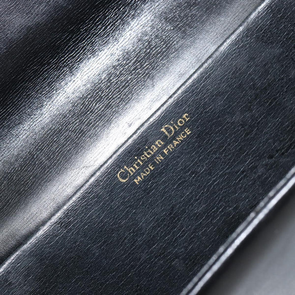 Christian Dior Shoulder Bag Leather Black gold Auth 154416