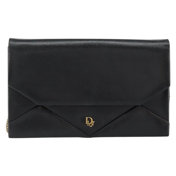 Christian Dior Shoulder Bag Leather Black gold Auth 154416