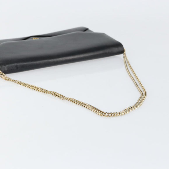 Christian Dior Shoulder Bag Leather Black gold Auth 154416