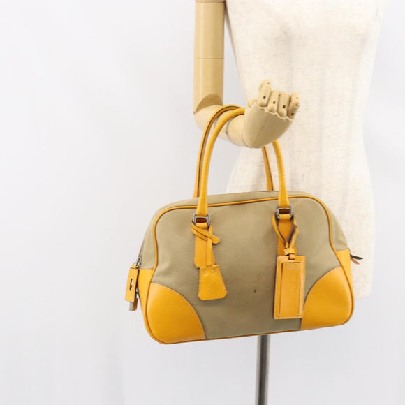 PRADA Hand Bag Canvas Beige Gold Auth 154417