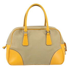 PRADA Hand Bag Canvas Beige Gold Auth 154417 - 0