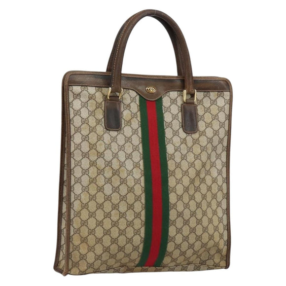 GUCCI GG Supreme Web Sherry Line Tote Bag PVC Beige Gold 010 378 Auth 154418
