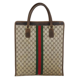 GUCCI GG Supreme Web Sherry Line Tote Bag PVC Beige Gold 010 378 Auth 154418 - 0