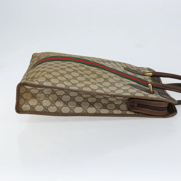 GUCCI GG Supreme Web Sherry Line Tote Bag PVC Beige Gold 010 378 Auth 154418