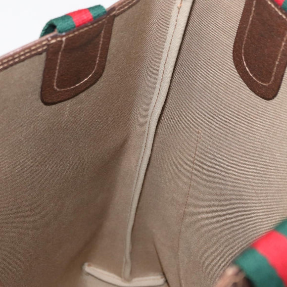 GUCCI GG Supreme Web Sherry Line Tote Bag PVC Beige Gold 002 58 6487 Auth 154419