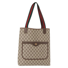 GUCCI GG Supreme Web Sherry Line Tote Bag PVC Beige Gold 002 58 6487 Auth 154419A