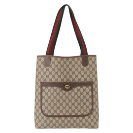 GUCCI GG Supreme Web Sherry Line Tote Bag PVC Beige Gold 002 58 6487 Auth 154419 - 0