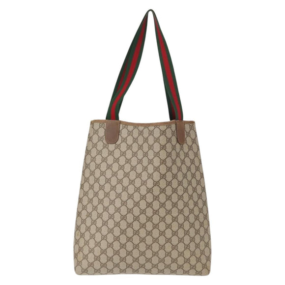 GUCCI GG Supreme Web Sherry Line Tote Bag PVC Beige Gold 39 02 003 Auth 154421