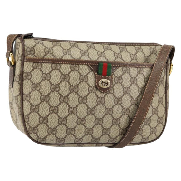 GUCCI GG Supreme Web Sherry Line Bag PVC Beige Gold 89 02 077 Auth 154428