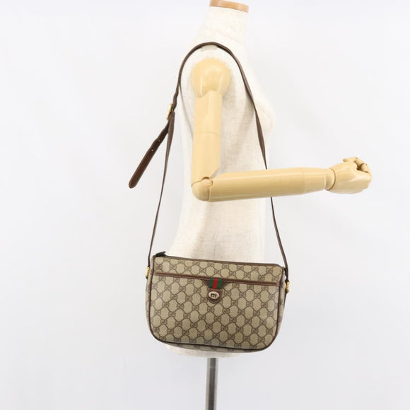 GUCCI GG Supreme Web Sherry Line Bag PVC Beige Gold 89 02 077 Auth 154428