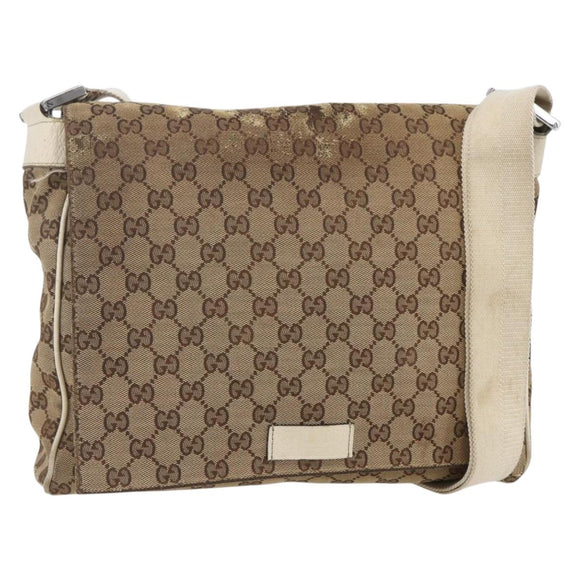 GUCCI GG Canvas Shoulder Bag Beige Silver 146236 Auth 154436