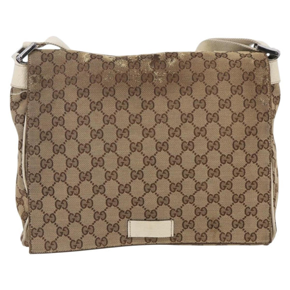 GUCCI GG Canvas Shoulder Bag Beige Silver 146236 Auth 154436