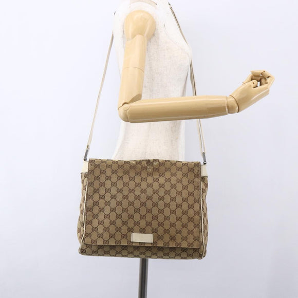 GUCCI GG Canvas Shoulder Bag Beige Silver 146236 Auth 154436