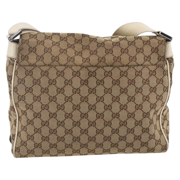 GUCCI GG Canvas Shoulder Bag Beige Silver 146236 Auth 154436