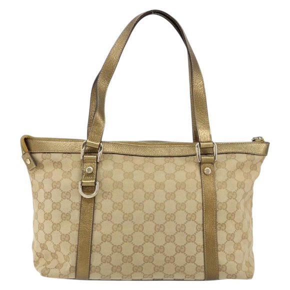 GUCCI GG Canvas Tote Bag Beige Gold 141470 Auth 154438