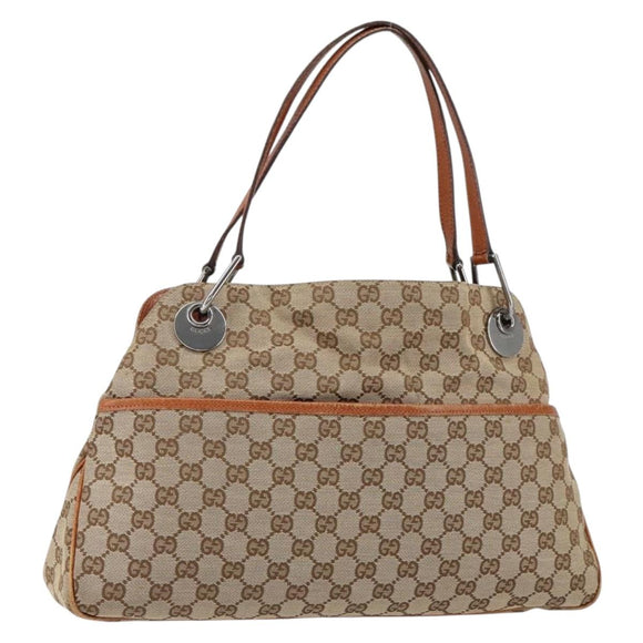 GUCCI GG Canvas Tote Bag Beige Silver 121023 Auth 154440