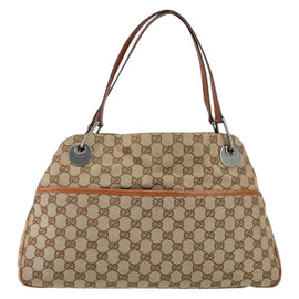 GUCCI GG Canvas Tote Bag Beige Silver 121023 Auth 154440 - 0