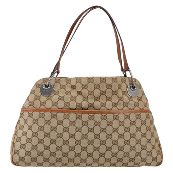 GUCCI GG Canvas Tote Bag Beige Silver 121023 Auth 154440