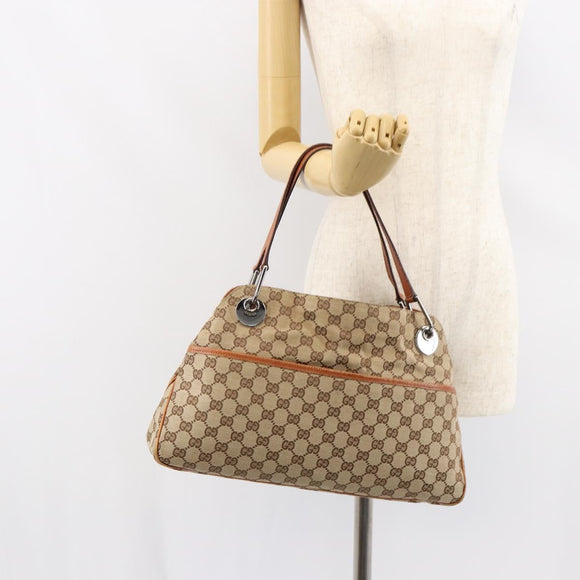 GUCCI GG Canvas Tote Bag Beige Silver 121023 Auth 154440