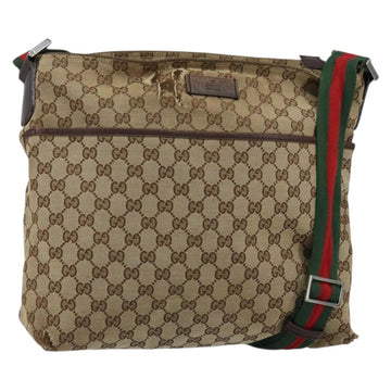 GUCCI GG Canvas Web Sherry Line Shoulder Bag Beige Silver 189751 Auth 154441