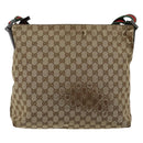 GUCCI GG Canvas Web Sherry Line Shoulder Bag Beige Silver 189751 Auth 154441-2