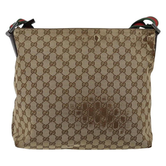 GUCCI GG Canvas Web Sherry Line Shoulder Bag Beige Silver 189751 Auth 154441