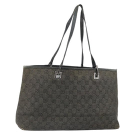 GUCCI GG Canvas Tote Bag Black Silver 36173 1705 Auth 154445