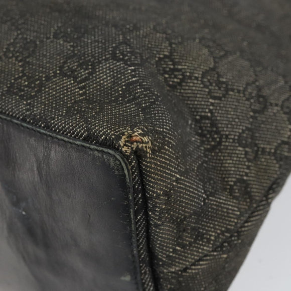 GUCCI GG Canvas Tote Bag Black Silver 36173 1705 Auth 154445