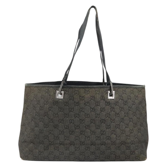 GUCCI GG Canvas Tote Bag Black Silver 36173 1705 Auth 154445