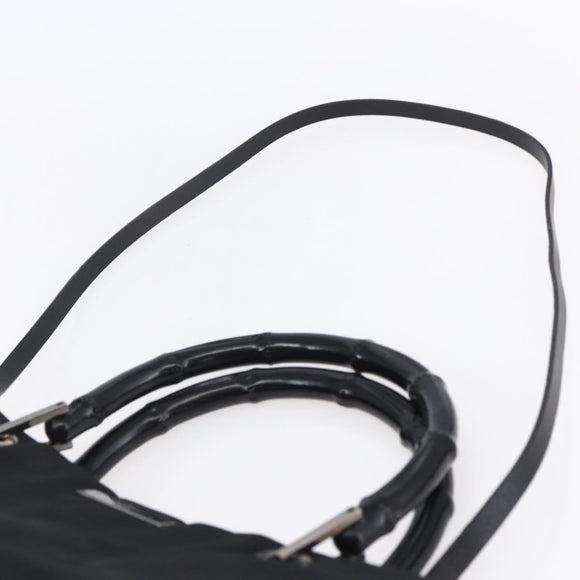 GUCCI GG Canvas Bamboo Hand Bag Nylon Black Silver 002 1016 Auth 154449