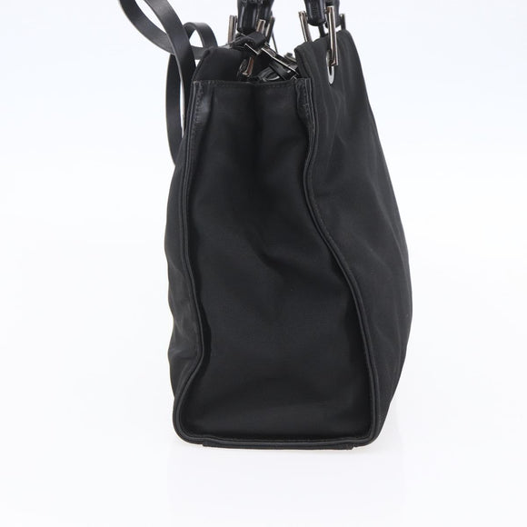 GUCCI GG Canvas Bamboo Hand Bag Nylon Black Silver 002 1016 Auth 154449