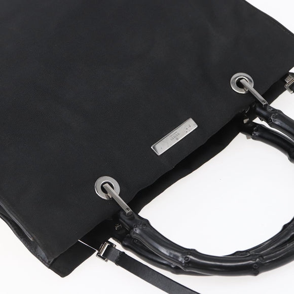 GUCCI GG Canvas Bamboo Hand Bag Nylon Black Silver 002 1016 Auth 154449